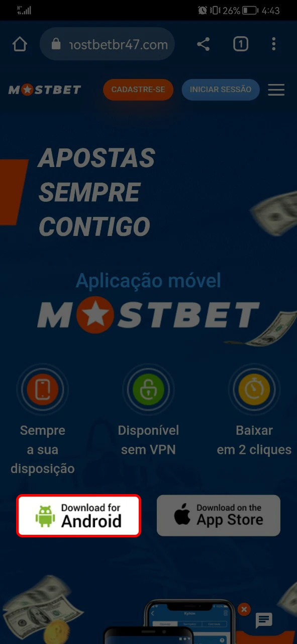 Download the Mostbet app for Android from the official website.