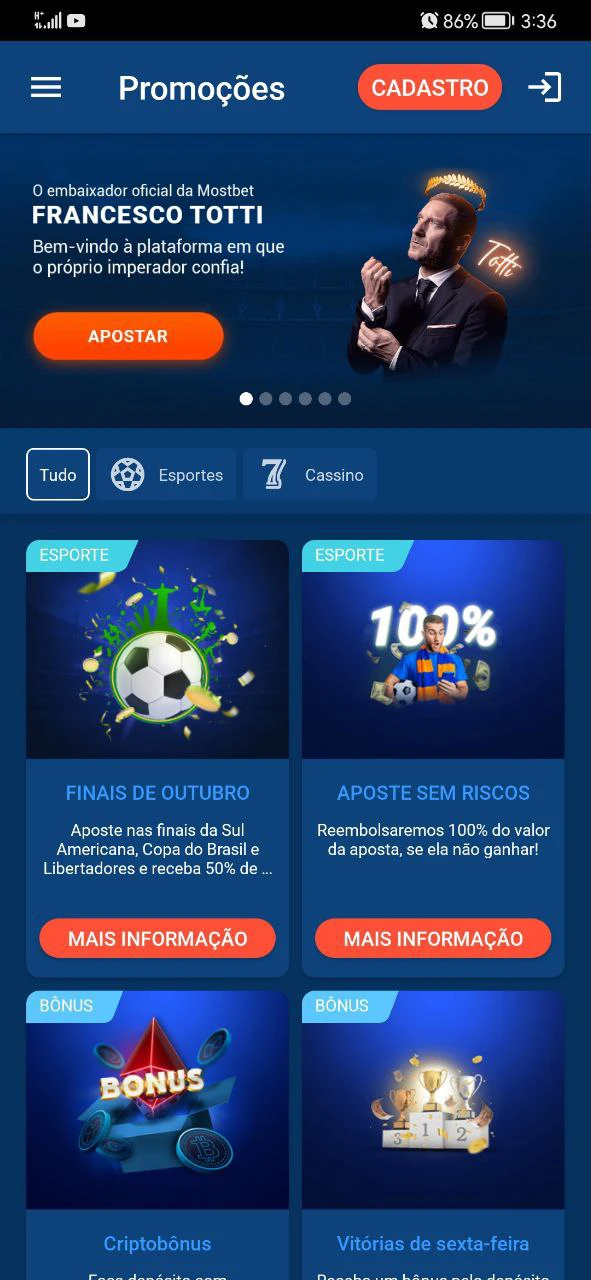 Bonuses and promotions in the Mostbet app.