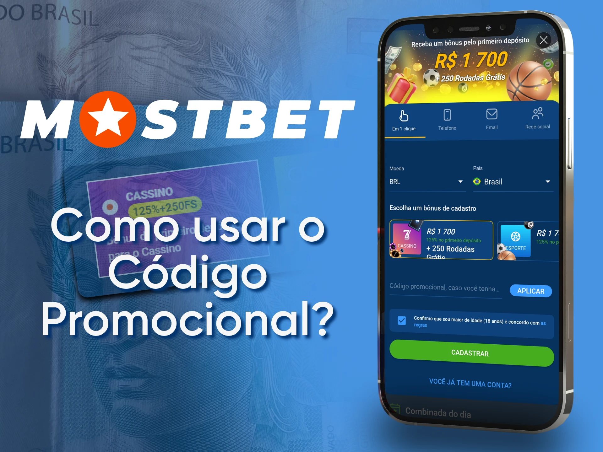 Instructions on how to use a Mostbet promo code in Brazil.